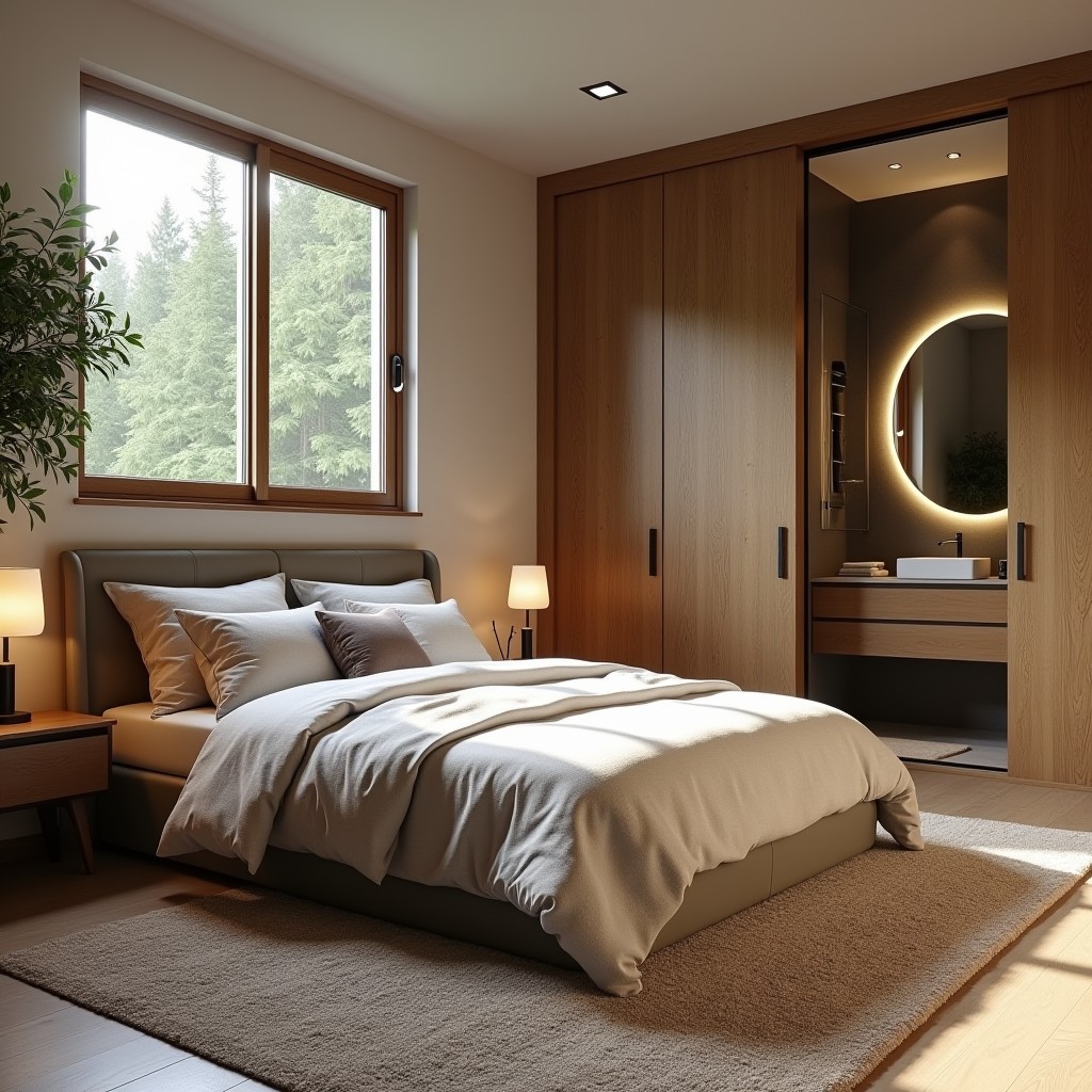 Himalayan Heaven bedroom with built-in wardrobes and en-suite bathroom in Nainital luxury villa
