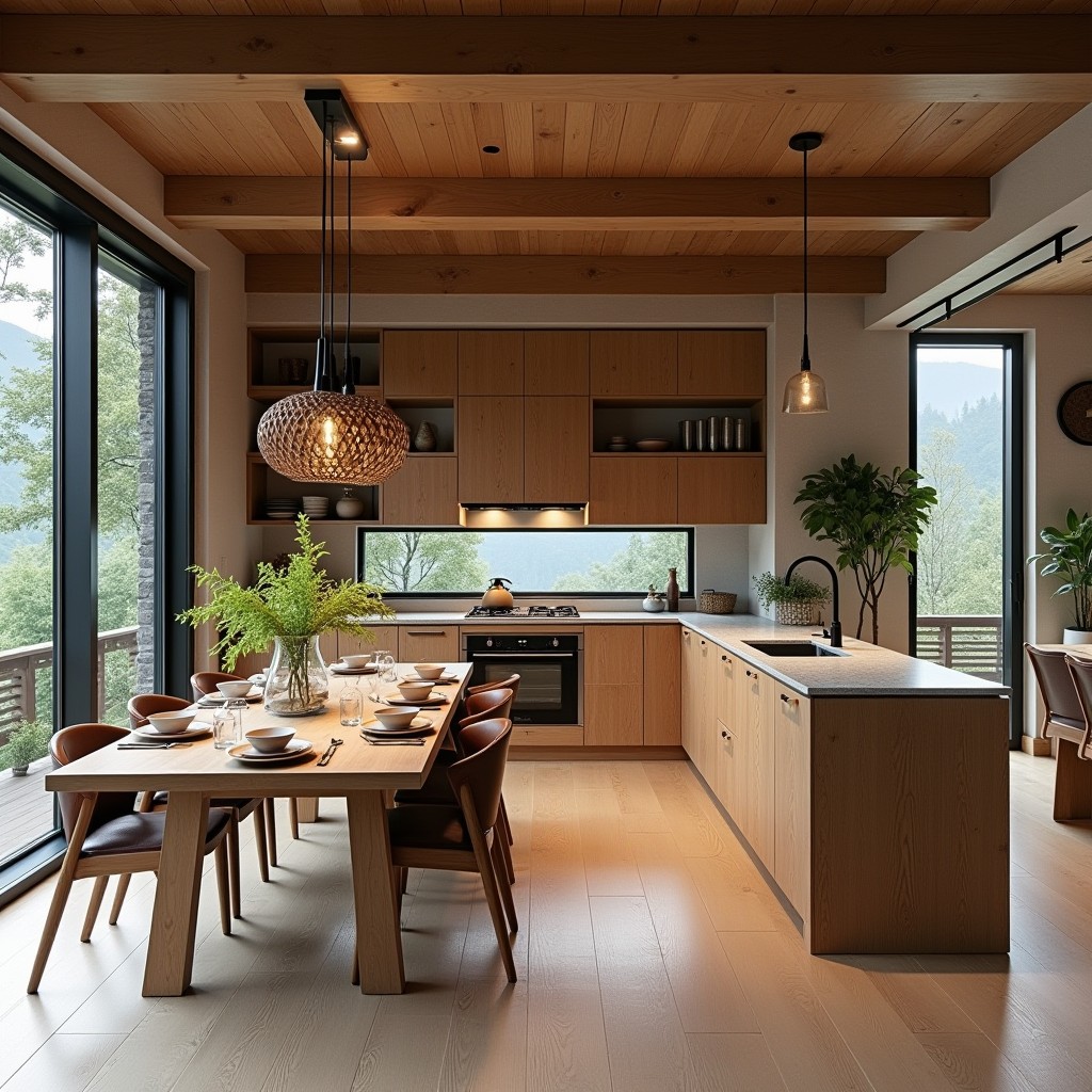 Modern kitchen with mountain views